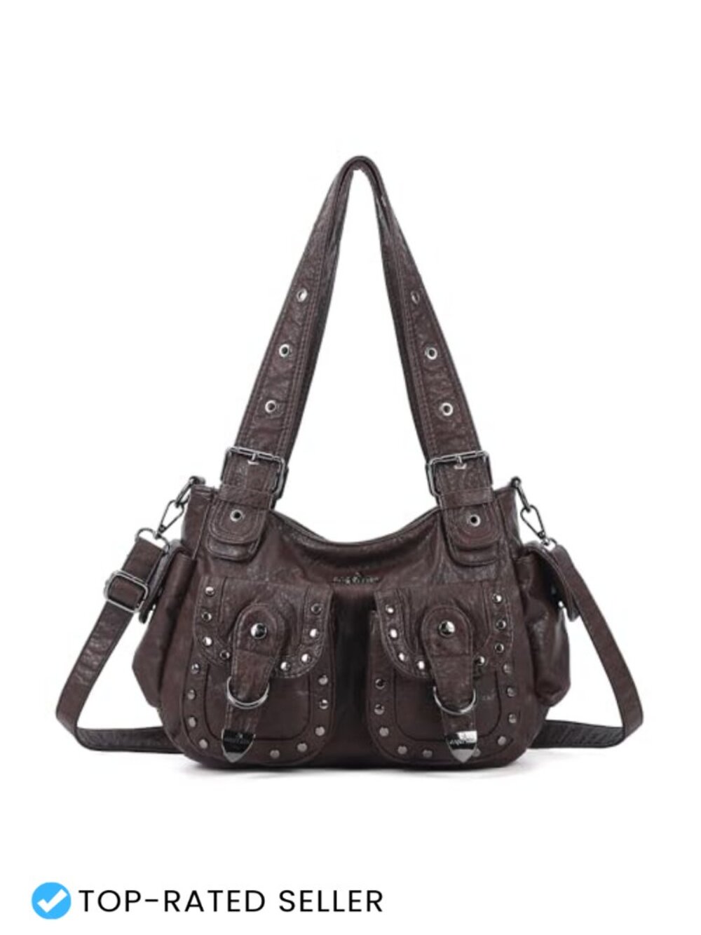 Vegan Leather Hobo Bag Multi Pocket Studded Shoulder Y2K Tote